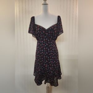 Rewind Women Burgundy Mini Floral Print Flare Dress Size 2XL Milkmaid Whimsical